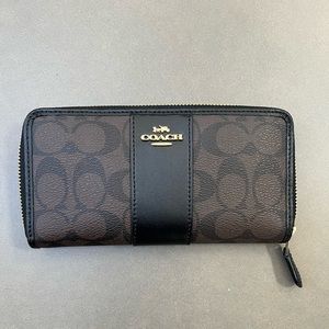 Coach large leather wallet in signature canvas